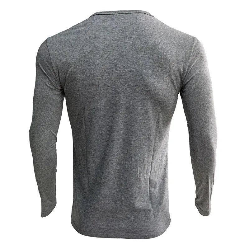 European and American men's long sleeve cotton blend t-shirt in solid colour, pullover style, available in sizes S to XXL