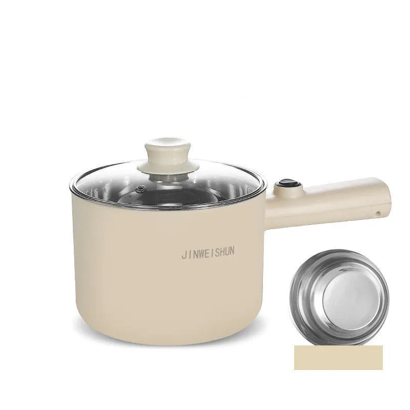 Mini hot pot electric cooker with stainless steel body, non-stick pot, available in green, compact size 12.7x17x15 cm