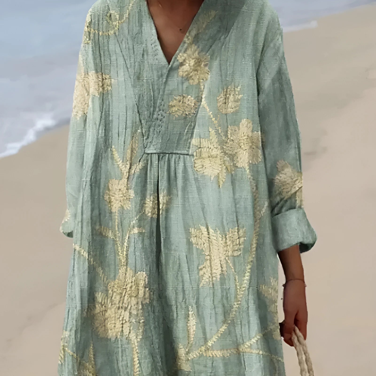 Floral 3D printed sleeve shirt dress in picture style colour with princess silhouette