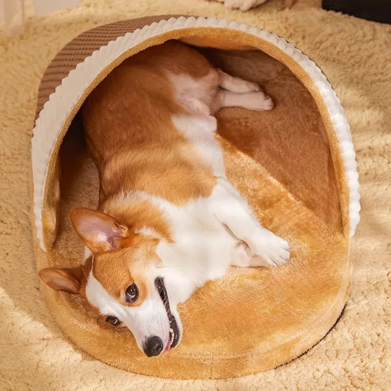 Dog nest sleeping bag for small medium dogs, warm plush material, removable washable pad, blue colour