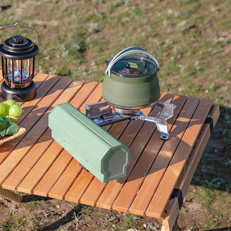Portable folding camping gas stove 25 x 11 x 8 cm with adjustable control valve and anti-slip feet