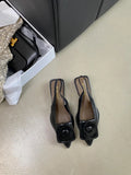 Low-cut low heel closed toe sandals for women, pointed toe, back strap, PU upper, apricot colour