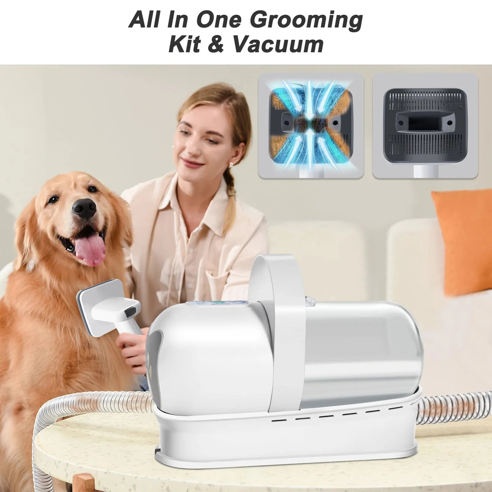 White 7-in-1 vacuum pet grooming device with lady shaver set, designed for dogs, ABS construction