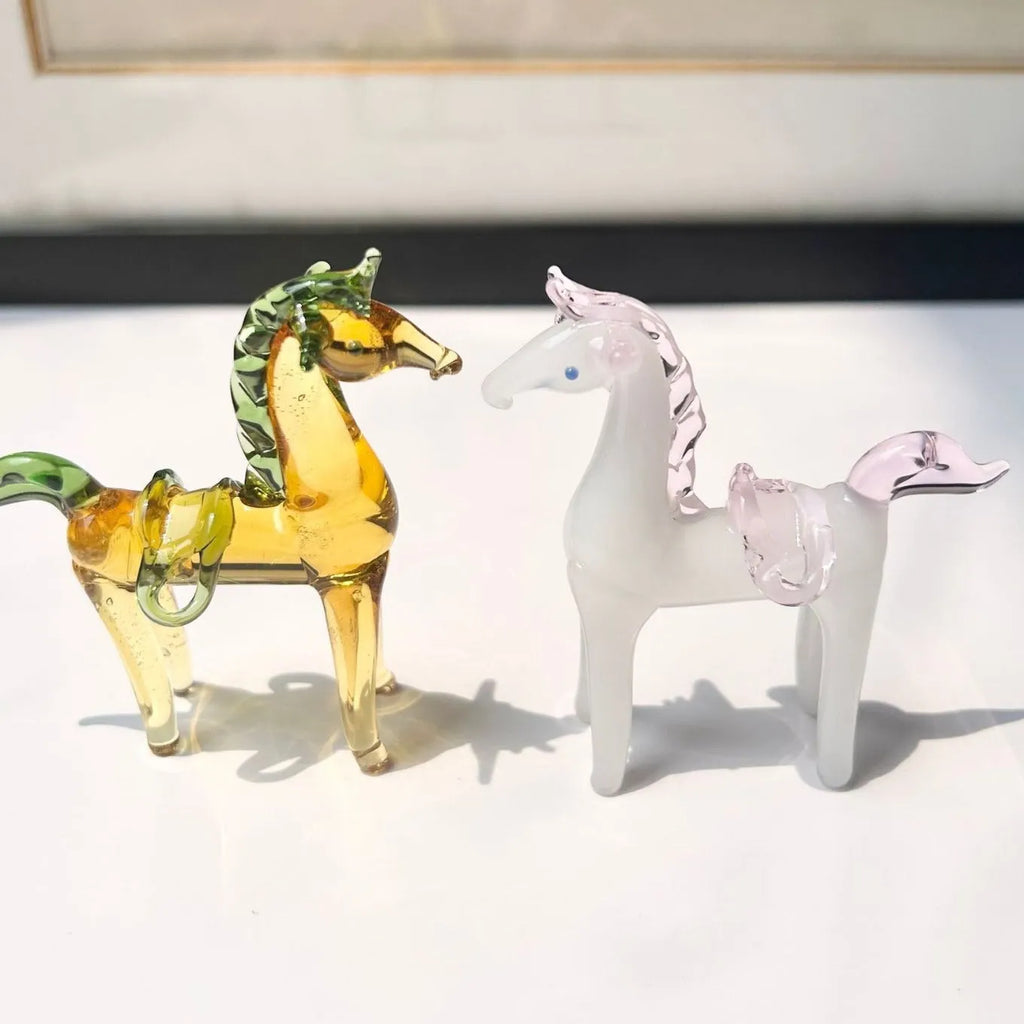 Glazed brown and white horse figurine ornament for office desk decor