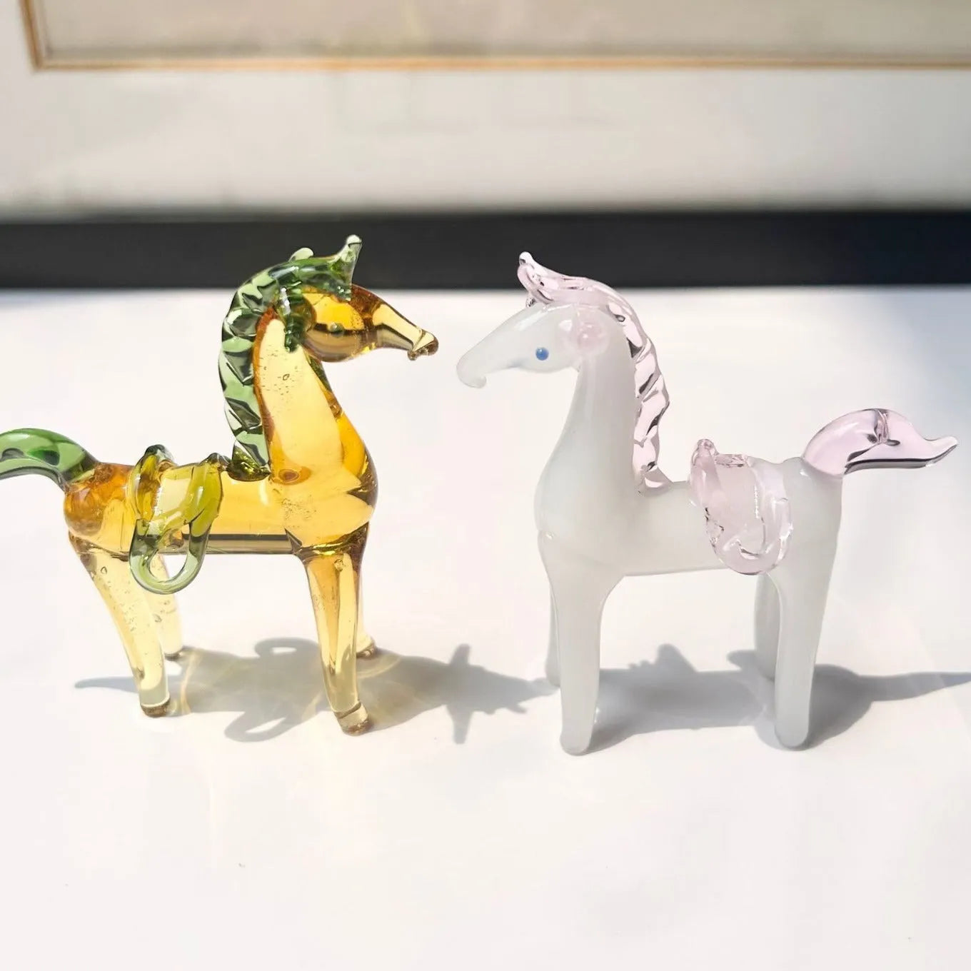 Glazed brown and white horse figurine ornament for office desk decor