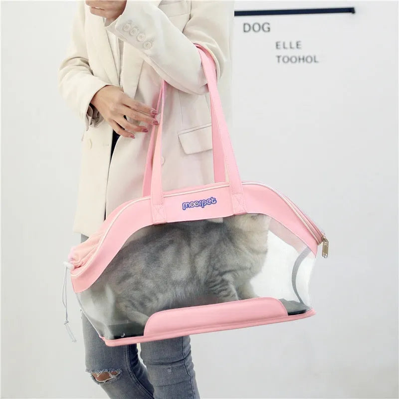 MOORPET leather cat carry bag in solid colour with 25L capacity for outings.
