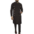Fashion African men's striped robe two-piece set with cotton long-sleeve top and trousers