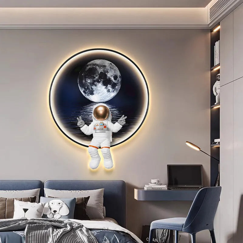 Canvas spaceman wall painting with USB LED light, frameless MDF board, small size 30x36 cm