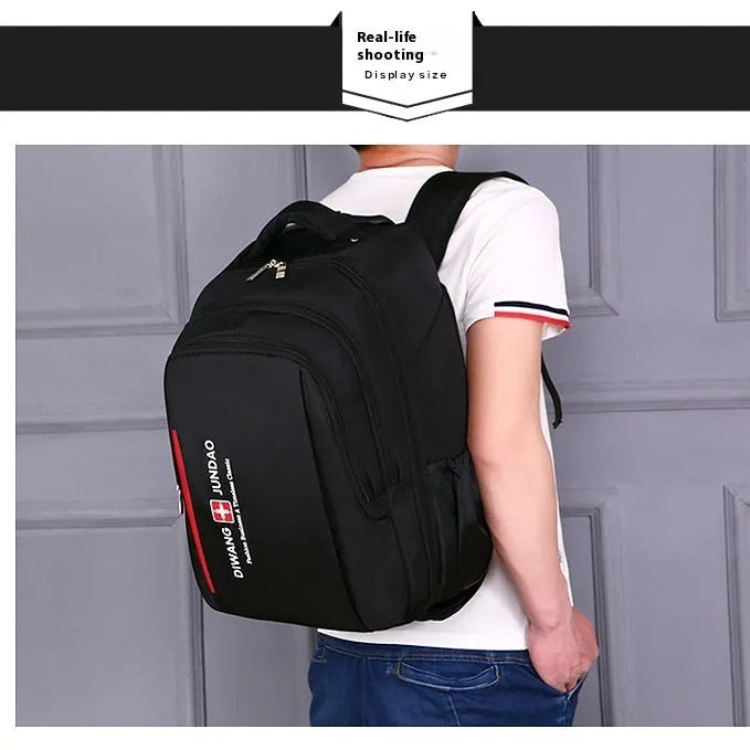 Black 18 inch nylon backpack trolley bag with letter pattern and shoulder strap for business travel