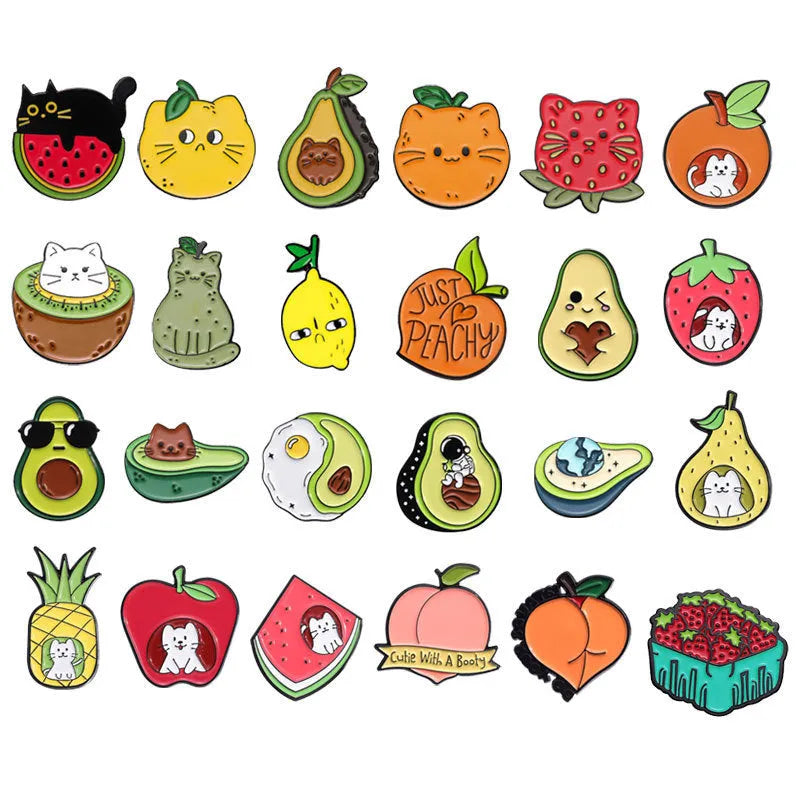 Zinc alloy metal brooch with colourful cartoon fruit letter designs