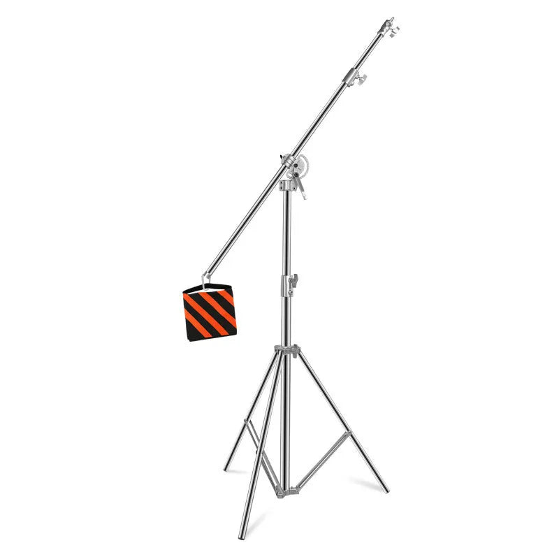 Silver stainless steel ceiling lamp rack with cross arm extended to full height
