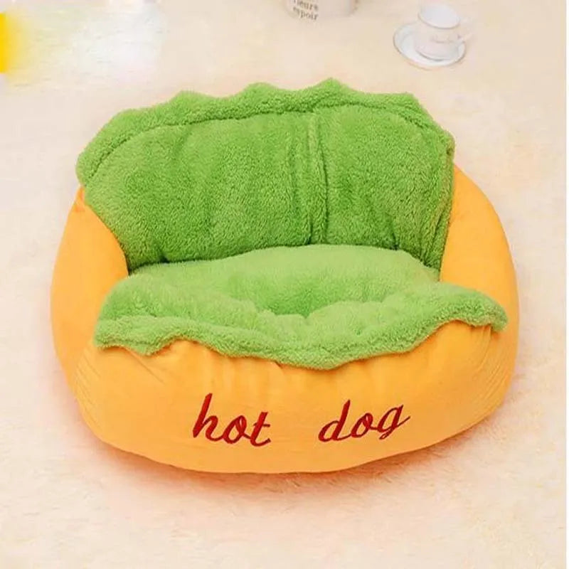 Hot dog bed pet winter sofa cushion with removable flannelette cover and anti-slip bottom, available in multiple sizes