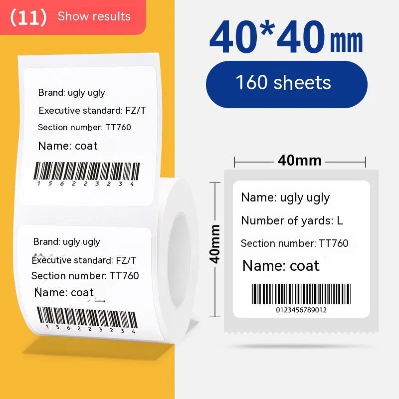 Roll of white 40x40mm thermal paper adhesive labels for price tagging