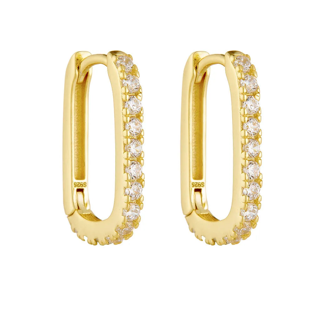 S925 sterling silver oval zircon clip earrings with geometric design in yellow and white colour options