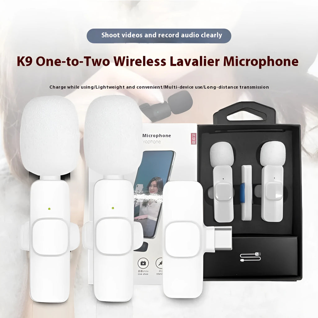 White wireless neckline clip small microphone with OTG adapter for Android and Apple devices