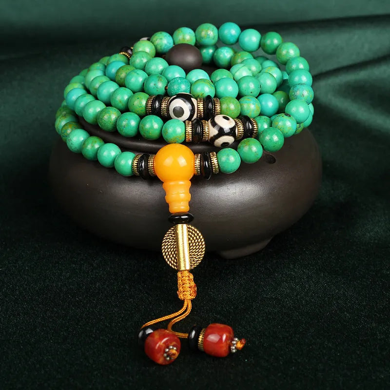 Natural turquoise beaded bracelet with 108 round 8mm polished beads in national style
