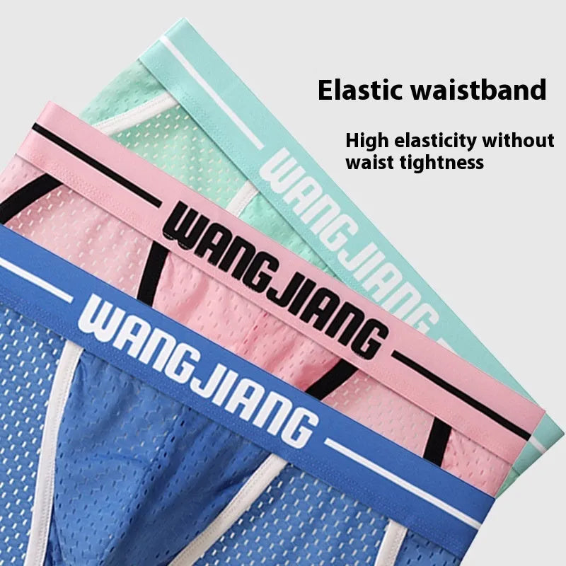 Men's mesh breathable ice silk triangle underwear in solid colours, quick dry sports briefs
