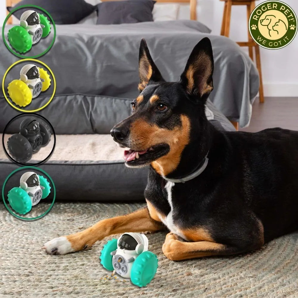 Robot-design tumbler treat dispenser toy for small dogs and cats in assorted colours