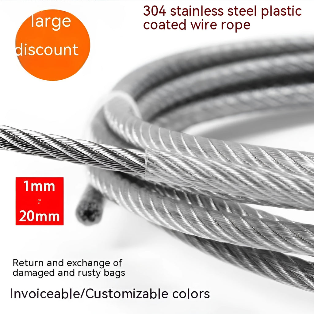 304 stainless steel security cable showing double twist construction and multiple diameter options
