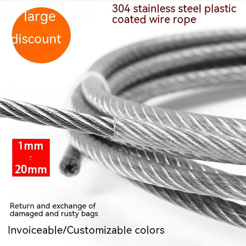 304 stainless steel security cable showing double twist construction and multiple diameter options