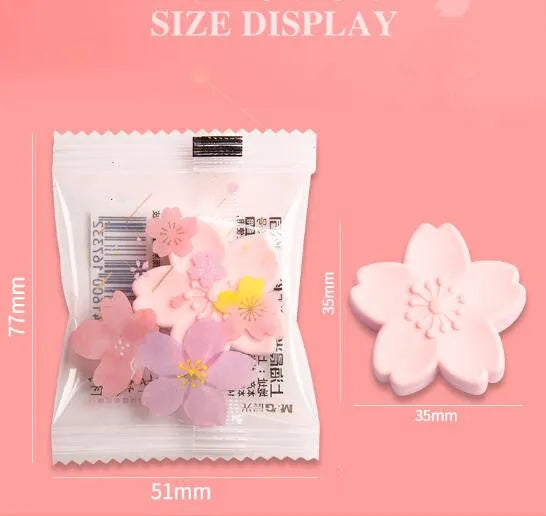 Student cherry blossom eraser in assorted colours, soft rubber, less dandruff, no debris