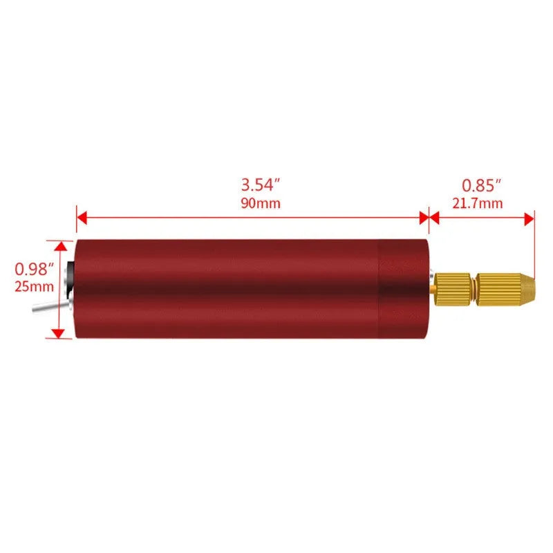 Mini USB electric grinder with aluminium body, two drill chucks, and three bits for resin crafting