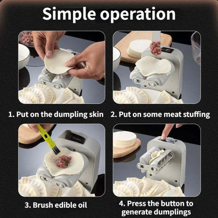White electric automatic dumpling maker machine with USB power cord and accessories