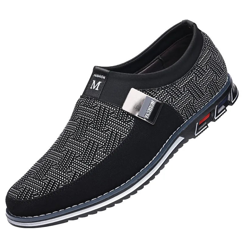 Men's flat low-top casual shoes in synthetic leather with square toe and rubber sole, available in multiple colours and sizes 38-53