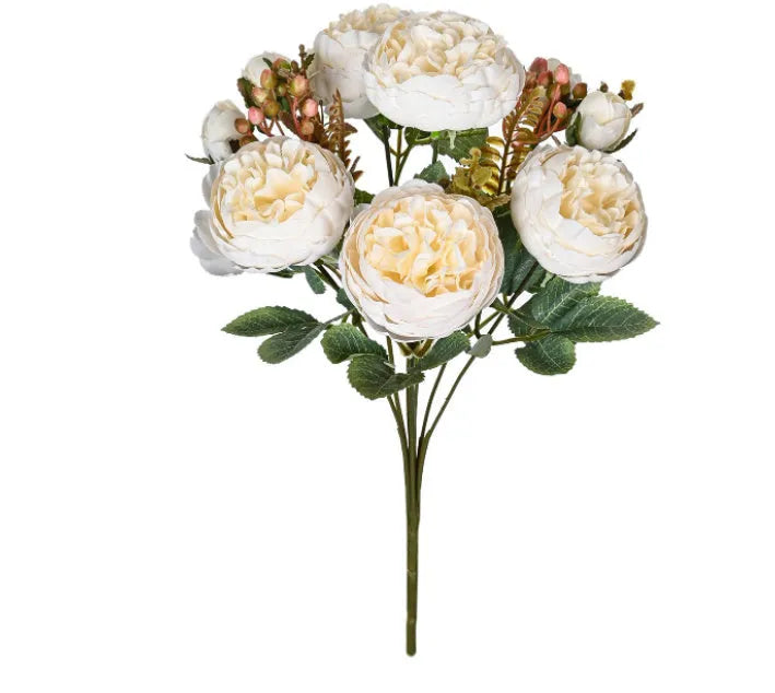 Artificial silk peony bouquet in champagne colour for home or wedding decoration.