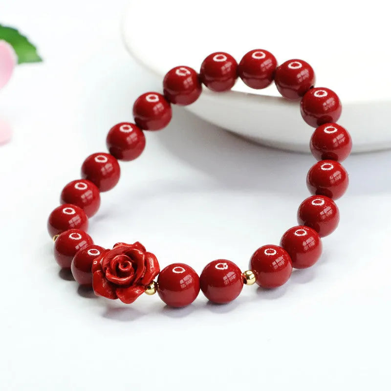 Natural cinnabar purple gold sand rose bracelet 8mm handcrafted stone bead women's national style