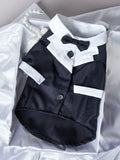 Pet gentleman four-legged wedding dress suit in dark blue polyester, Chinese style, for dogs size XS to XL