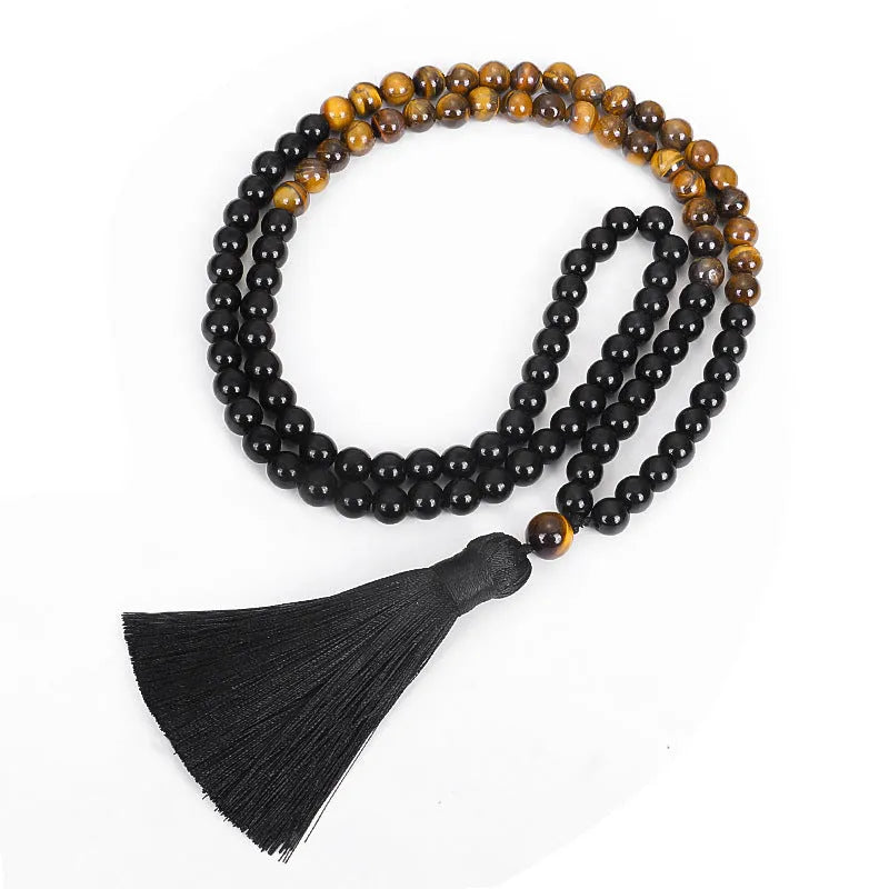 Vintage tiger eye stone drop shape tassel pendant on ball bead chain necklace