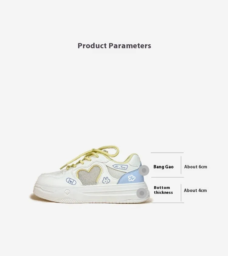 Korean style mesh sneakers in Meow Rabbit Sea Salt Cheese colour with cross-strap design and thick rubber sole