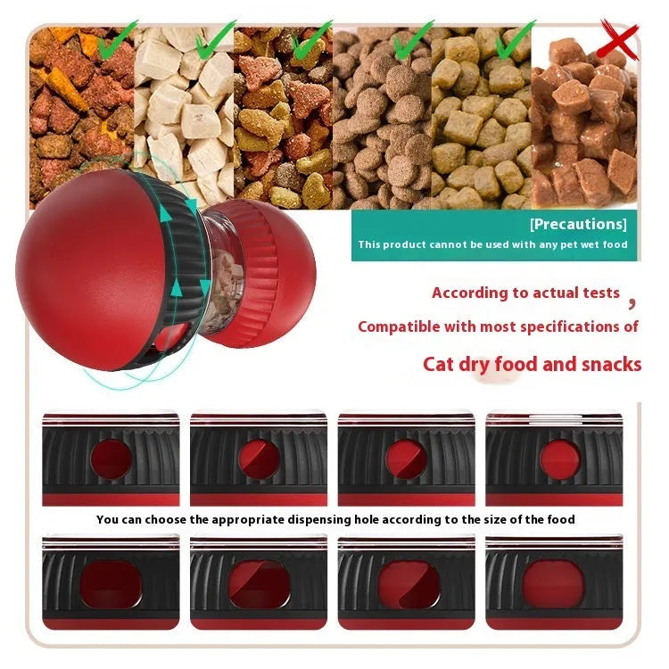 Rotating cat food dispensing ball toy with super ball colour pattern measuring 155mm