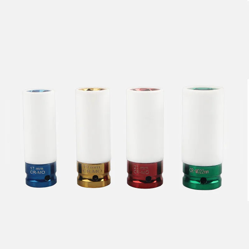 45# steel impact hexagon socket for pneumatic wrench in 17mm size on white background
