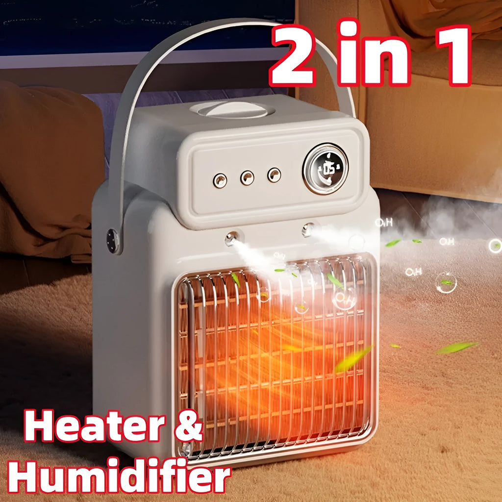 White 1200W 2-in-1 humidifying room heater with ABS body on table