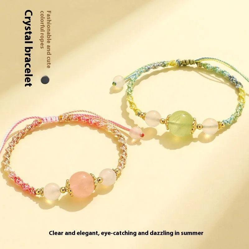Hand-woven couple bracelet with white agate and prehnite beads, 12mm 8mm, electroplated finish