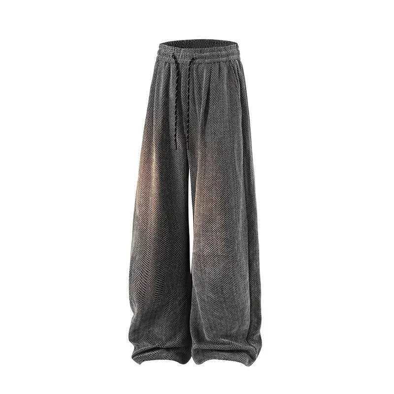 Hollow-out straight-leg trousers with fleece lining and elastic waist in light grey colour