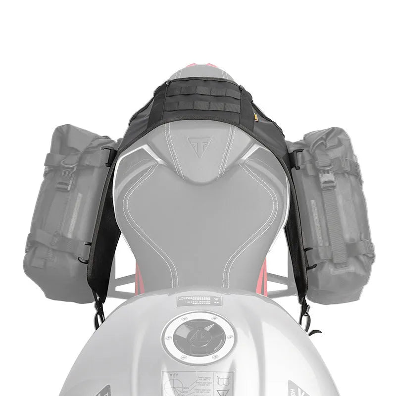Black polyester motorcycle fuel tank mount base saddle measuring 100x40cm with expanded 100x41cm size