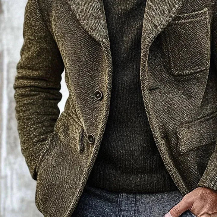 Men's retro solid colour Army Green woolen coat on display for casual winter wear