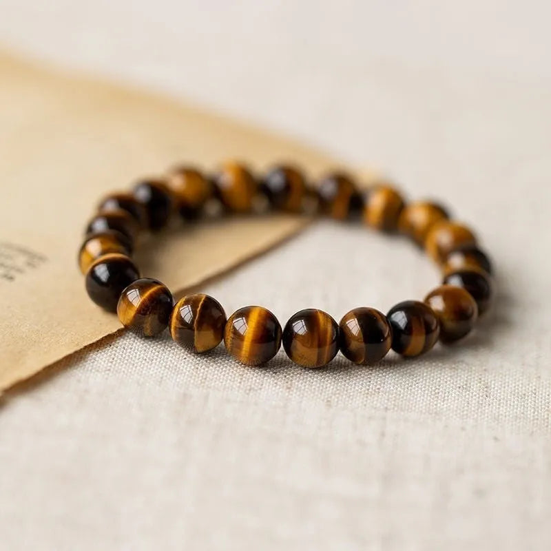 Tigereye Buddha bracelet with single circle design and natural Dzi bead in ethnic style