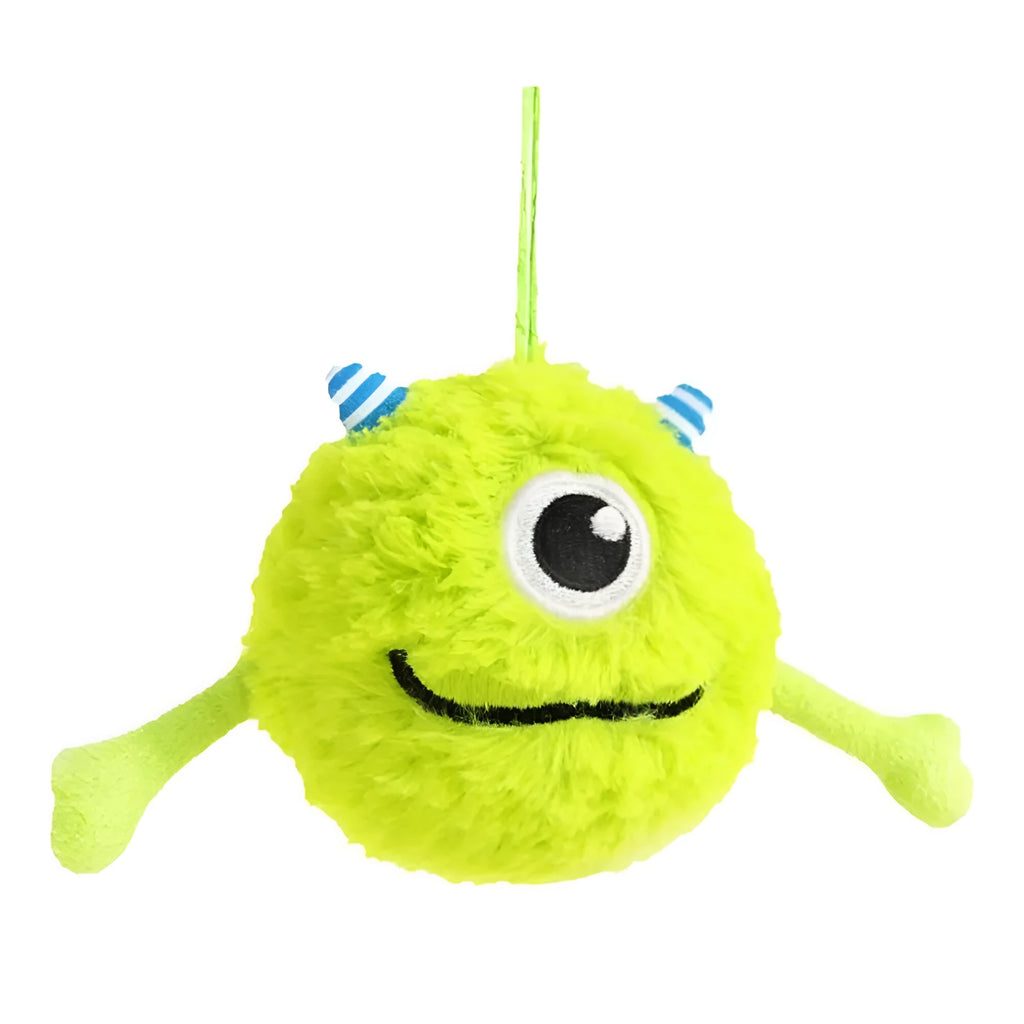 Green interactive dog teething toy ball with sound, 12cm diameter, plush and TPR construction