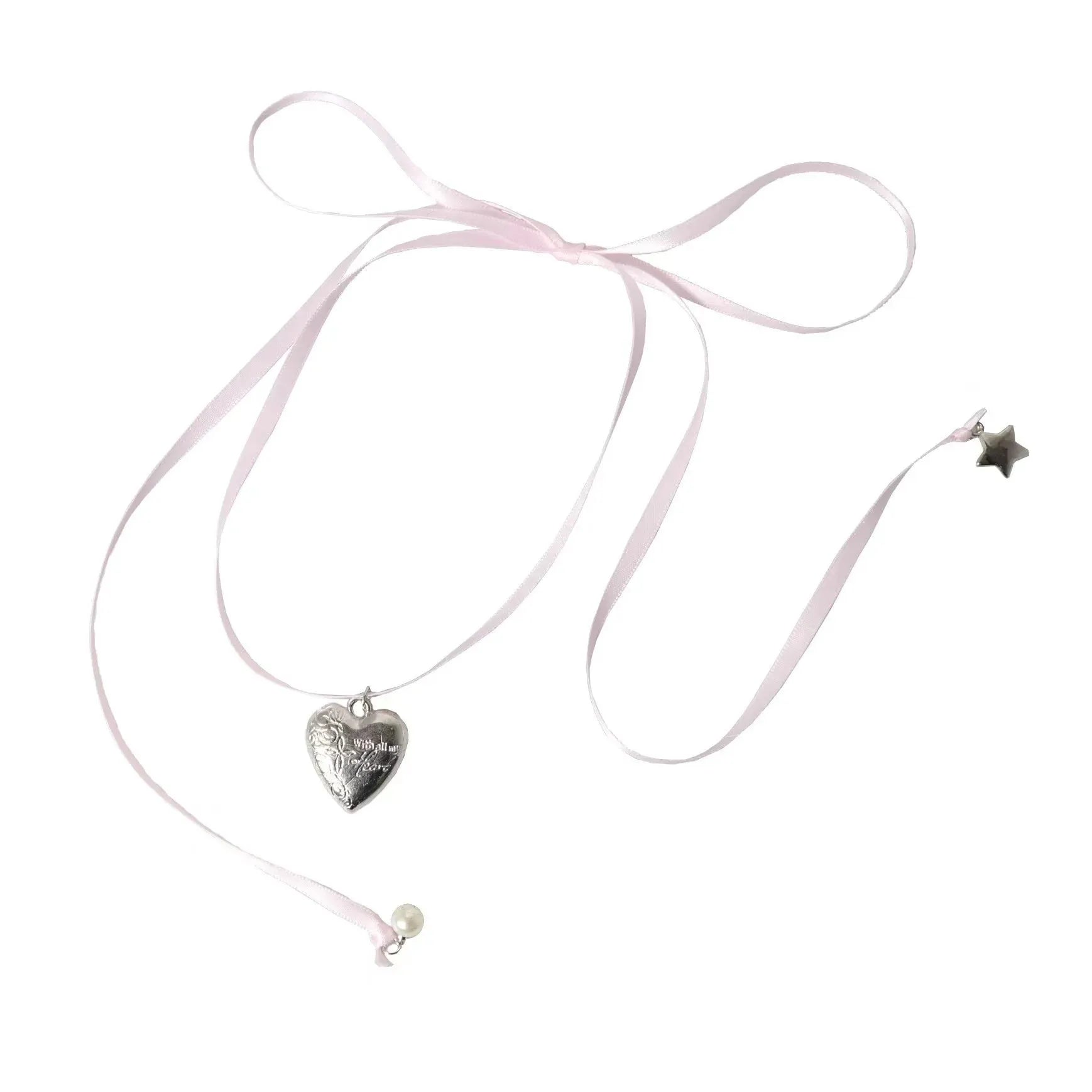 Women's ribbon love pendant fashion necklace clavicle chain alloy jewellery