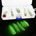 Five 3D fluorescent hard fishing baits with luminous simulation designs in a set
