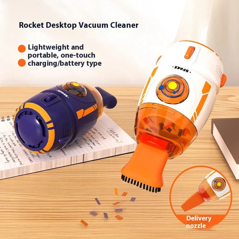 USB handheld desktop vacuum cleaner in blue rocket design for keyboard and car cleaning