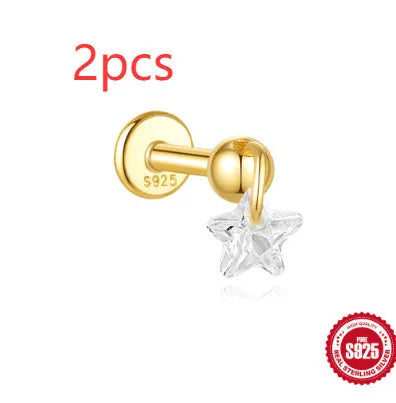 S925 sterling silver geometric moon and star earrings with diamond accents in a gold colour.