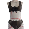 3D stereo triangle swimsuit for women in black polyester, sleeveless sport style, front view