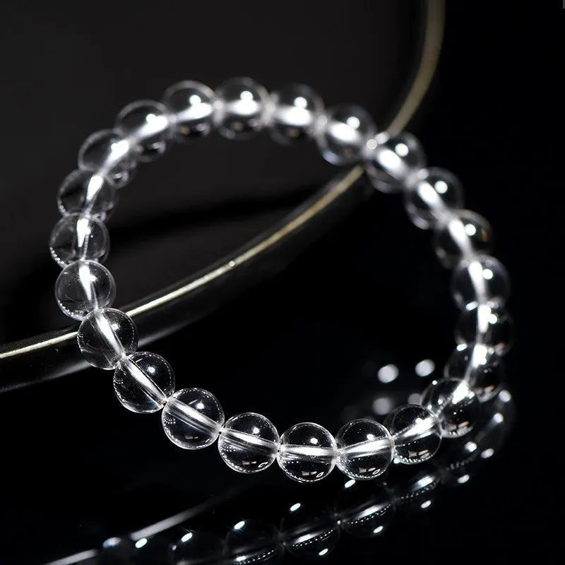 Natural Donghai crystal bracelet with old materials white water round beads in geometry style