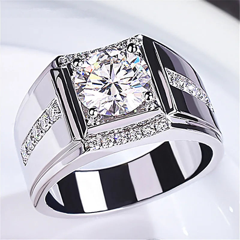 Men's geometric diamond zircon ring with adjustable open mouth design in rose gold colour.
