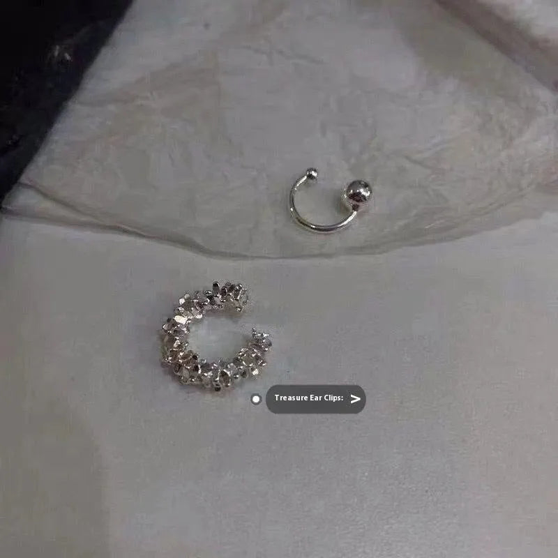 Frosty silver geometric ear clip earrings with irregular shapes